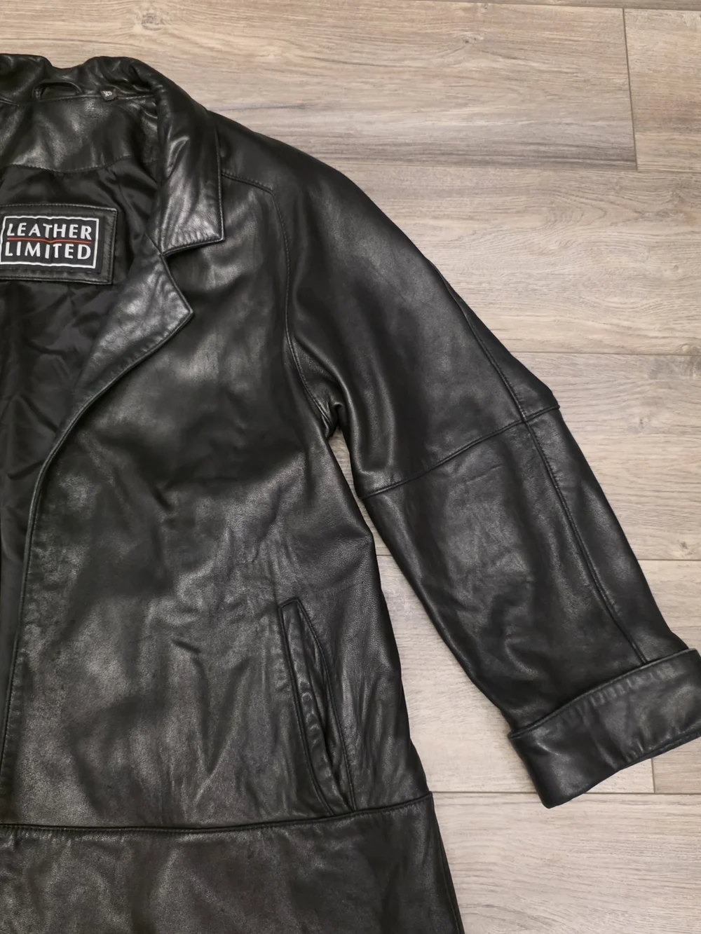 Vtg Leather Limited Black Leather Blazer Jacket Open Front Coat Size XS
